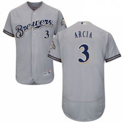 Mens Majestic Milwaukee Brewers 3 Orlando Arcia Grey Flexbase Authentic Collection MLB Jersey