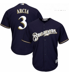 Mens Majestic Milwaukee Brewers 3 Orlando Arcia Replica Navy Blue Alternate Cool Base MLB Jersey