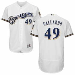 Mens Majestic Milwaukee Brewers 49 Yovani Gallardo White Home Flex Base Authentic Collection MLB Jersey