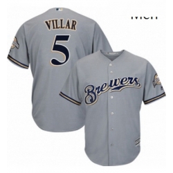 Mens Majestic Milwaukee Brewers 5 Jonathan Villar Replica Grey Road Cool Base MLB Jersey