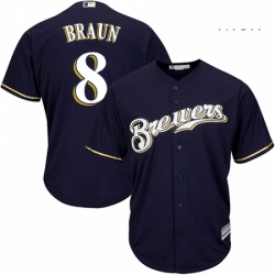 Mens Majestic Milwaukee Brewers 8 Ryan Braun Replica Navy Blue Alternate Cool Base MLB Jersey