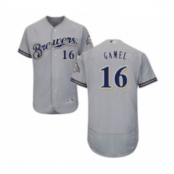 Mens Milwaukee Brewers 16 Ben Gamel Grey Road Flex Base Authentic Collection Baseball Jersey