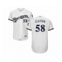 Mens Milwaukee Brewers 58 Alex Claudio White Alternate Flex Base Authentic Collection Baseball Jersey