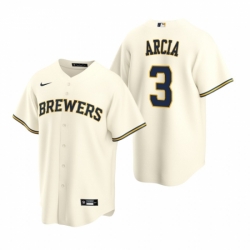 Mens Nike Milwaukee Brewers 3 Orlando Arcia Cream Home Stitched Baseball Jerse