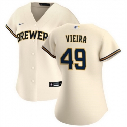 Women Milwaukee Brewers 49 Thyago Vieira Cream Cool Base Stitched Jersey