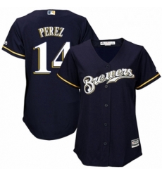 Womens Majestic Milwaukee Brewers 14 Hernan Perez Authentic White Alternate Cool Base MLB Jersey 