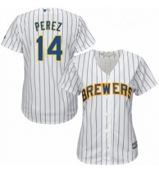 Womens Majestic Milwaukee Brewers 14 Hernan Perez Replica White Home Cool Base MLB Jersey 