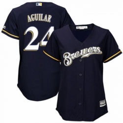 Womens Majestic Milwaukee Brewers 24 Jesus Aguilar Replica Navy Blue Alternate Cool Base MLB Jersey 