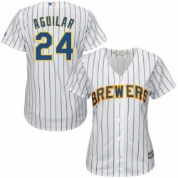 Womens Majestic Milwaukee Brewers 24 Jesus Aguilar Replica White Home Cool Base MLB Jersey 