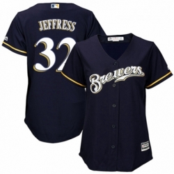 Womens Majestic Milwaukee Brewers 32 Jeremy Jeffress Authentic Navy Blue Alternate Cool Base MLB Jersey 