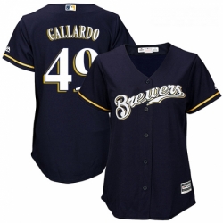 Womens Majestic Milwaukee Brewers 49 Yovani Gallardo Authentic Navy Blue Alternate Cool Base MLB Jersey 