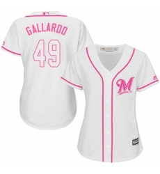 Womens Majestic Milwaukee Brewers 49 Yovani Gallardo Authentic White Fashion Cool Base MLB Jersey 