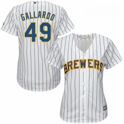 Womens Majestic Milwaukee Brewers 49 Yovani Gallardo Replica White Alternate Cool Base MLB Jersey 