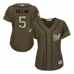 Womens Majestic Milwaukee Brewers 5 Jonathan Villar Authentic Green Salute to Service MLB Jersey