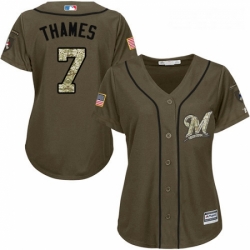 Womens Majestic Milwaukee Brewers 7 Eric Thames Replica Green Salute to Service MLB Jersey