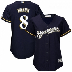 Womens Majestic Milwaukee Brewers 8 Ryan Braun Replica Navy Blue Alternate Cool Base MLB Jersey