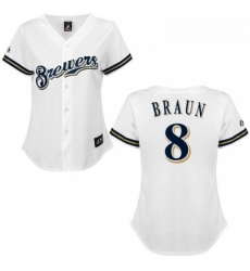 Womens Majestic Milwaukee Brewers 8 Ryan Braun Replica White MLB Jersey