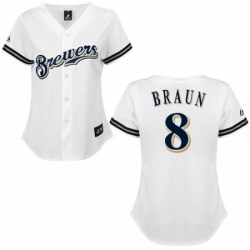 Womens Majestic Milwaukee Brewers 8 Ryan Braun Replica White MLB Jersey