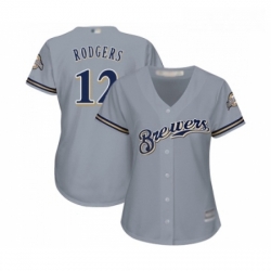 Womens Milwaukee Brewers 12 Aaron Rodgers Replica Grey Road Cool Base Baseball Jersey 