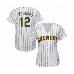 Womens Milwaukee Brewers 12 Aaron Rodgers Replica White Home Cool Base Baseball Jersey 