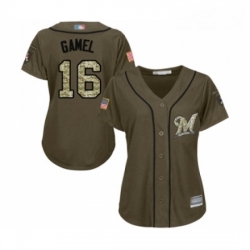 Womens Milwaukee Brewers 16 Ben Gamel Authentic Green Salute to Service Baseball Jersey 