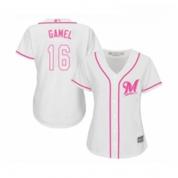 Womens Milwaukee Brewers 16 Ben Gamel Replica White Fashion Cool Base Baseball Jersey 