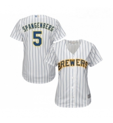 Womens Milwaukee Brewers 5 Cory Spangenberg Replica White Home Cool Base Baseball Jersey 