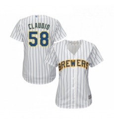 Womens Milwaukee Brewers 58 Alex Claudio Replica White Home Cool Base Baseball Jersey 