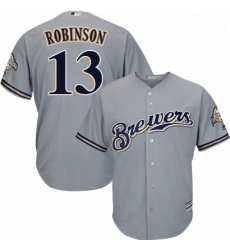 Youth Majestic Milwaukee Brewers 13 Glenn Robinson Replica Grey Road Cool Base MLB Jersey