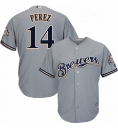 Youth Majestic Milwaukee Brewers 14 Hernan Perez Replica Grey Road Cool Base MLB Jersey 