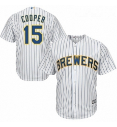 Youth Majestic Milwaukee Brewers 15 Cecil Cooper Replica White Home Cool Base MLB Jersey 