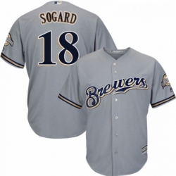 Youth Majestic Milwaukee Brewers 18 Eric Sogard Replica Grey Road Cool Base MLB Jersey 