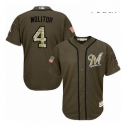 Youth Majestic Milwaukee Brewers 4 Paul Molitor Authentic Green Salute to Service MLB Jersey