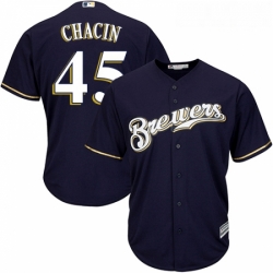 Youth Majestic Milwaukee Brewers 45 Jhoulys Chacin Authentic Navy Blue Alternate Cool Base MLB Jersey 