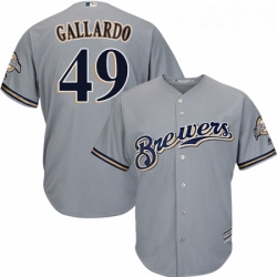 Youth Majestic Milwaukee Brewers 49 Yovani Gallardo Authentic Grey Road Cool Base MLB Jersey 