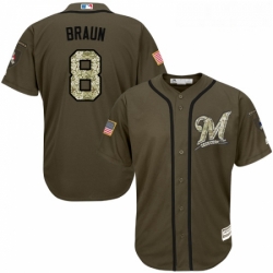 Youth Majestic Milwaukee Brewers 8 Ryan Braun Authentic Green Salute to Service MLB Jersey