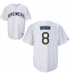 Youth Majestic Milwaukee Brewers 8 Ryan Braun Replica WhiteBlue Strip MLB Jersey