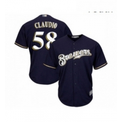 Youth Milwaukee Brewers 58 Alex Claudio Replica Navy Blue Alternate Cool Base Baseball Jersey 