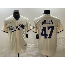 Men Minnesota Twins 47 Edouard Julien Cream Cool Base Stitched Baseball Jersey