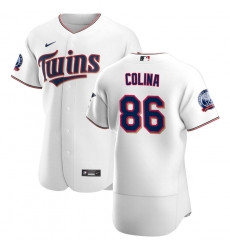 Men Minnesota Twins 86 Edwar Colina Men Nike White Home 2020 60th Season Flex Base Team MLB Jersey