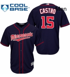 Mens Majestic Minnesota Twins 15 Jason Castro Replica Navy Blue Alternate Road Cool Base MLB Jersey