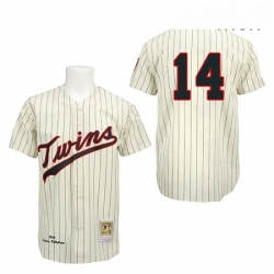 Mens Mitchell and Ness 1969 Minnesota Twins 14 Kent Hrbek Authentic Cream Throwback MLB Jersey