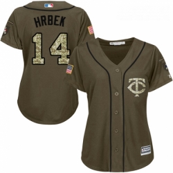 Womens Majestic Minnesota Twins 14 Kent Hrbek Authentic Green Salute to Service MLB Jersey