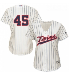 Womens Majestic Minnesota Twins 45 Phil Hughes Replica Cream Alternate Cool Base MLB Jersey