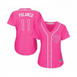 Womens Minnesota Twins 11 Jorge Polanco Replica Pink Fashion Cool Base Baseball Jersey 