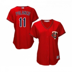 Womens Minnesota Twins 11 Jorge Polanco Replica Scarlet Alternate Cool Base Baseball Jersey 