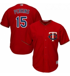 Youth Majestic Minnesota Twins 15 Glen Perkins Authentic Scarlet Alternate Cool Base MLB Jersey