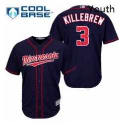 Youth Majestic Minnesota Twins 3 Harmon Killebrew Authentic Navy Blue Alternate Road Cool Base MLB Jersey