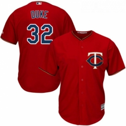 Youth Majestic Minnesota Twins 32 Zach Duke Replica Scarlet Alternate Cool Base MLB Jersey 