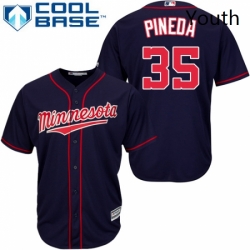 Youth Majestic Minnesota Twins 35 Michael Pineda Authentic Navy Blue Alternate Road Cool Base MLB Jersey 